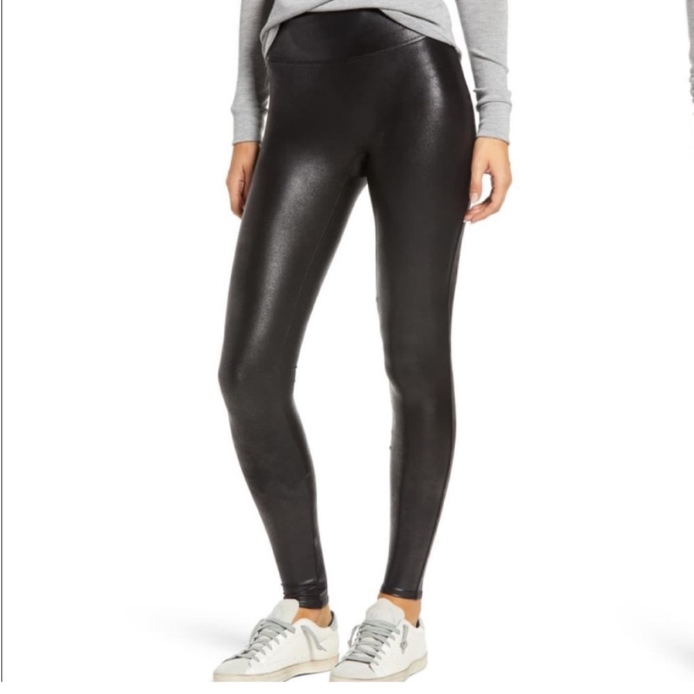 Spanx Faux Leather Moto Leggings Black Shapewear Compression Small